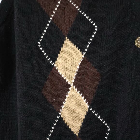 Vintage Sag Harbor Black Brown Argyle Sweater Vest 1X Dark Academia Preppy 80s - Picture 4 of 5